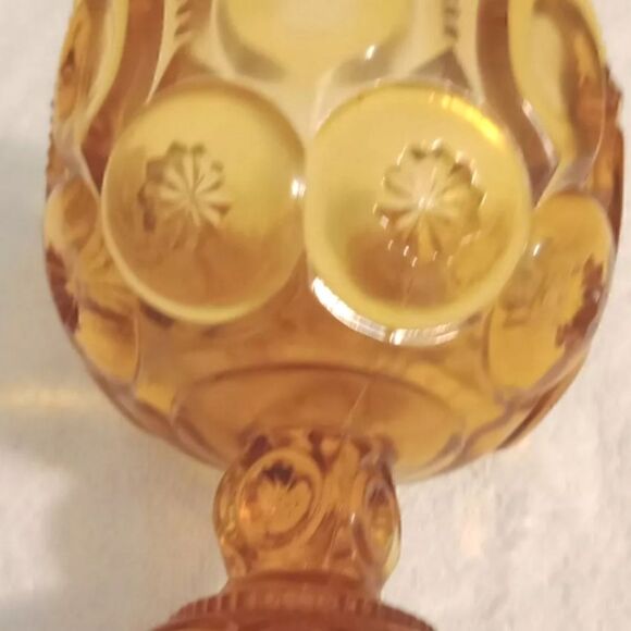 Vintage Amber Depression Glass Smith Moon and Stars Covered Compote, Candy Dish - Picture 3 of 4